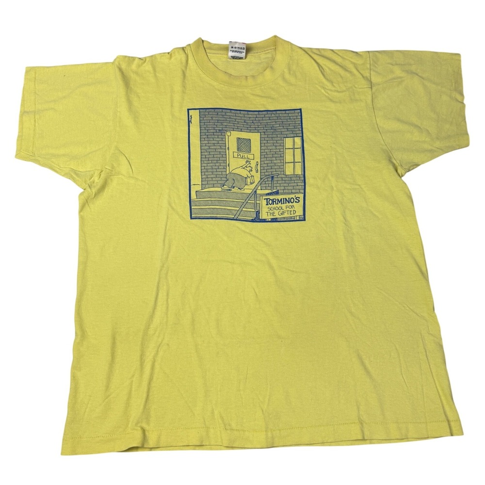 Vintage Fruit of the Loom The Far Side School for the‎ Gifted T-Shirt Yellow XL